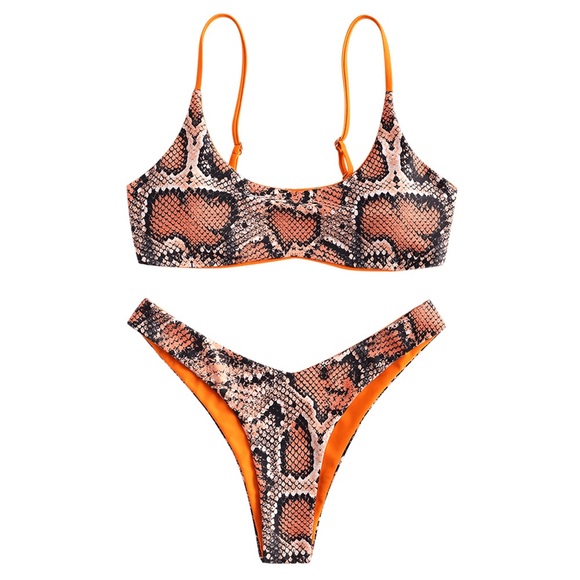 NWT Zaful High Rise Snakeskin Neon Orange Bikini